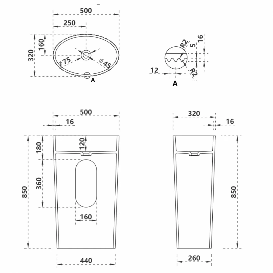 Раковина отдельностоящая Abber Stein белая матовая AS2504-H 50х32 см