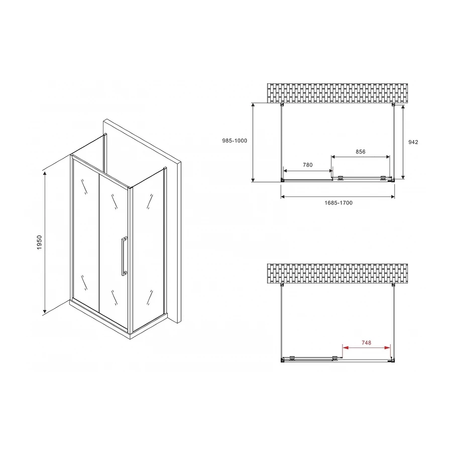 Душевой уголок Abber Schwarzer Diamant AG30170BMH-S100BM-S100BM
