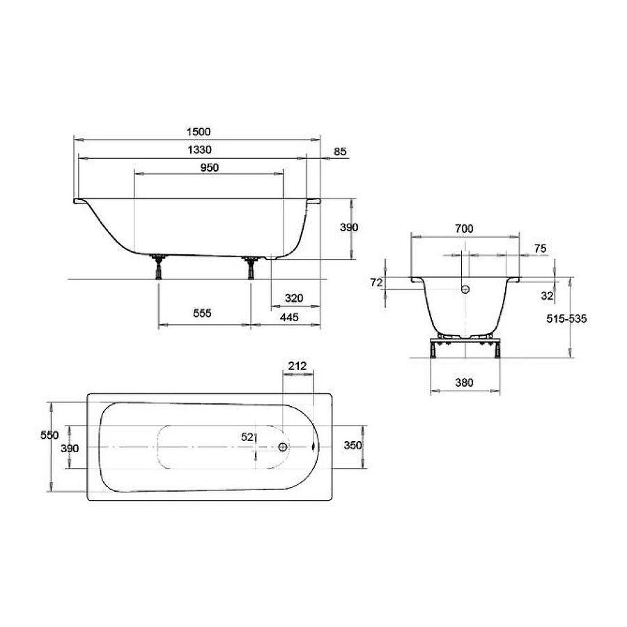 Стальная ванна Kaldewei Eurowa mod 310-1 119612030001 150x70 см