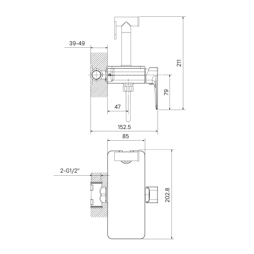 Смеситель Iddis с гигиеническим душем встраиваемый полка черный Axes AXEBLSHi08