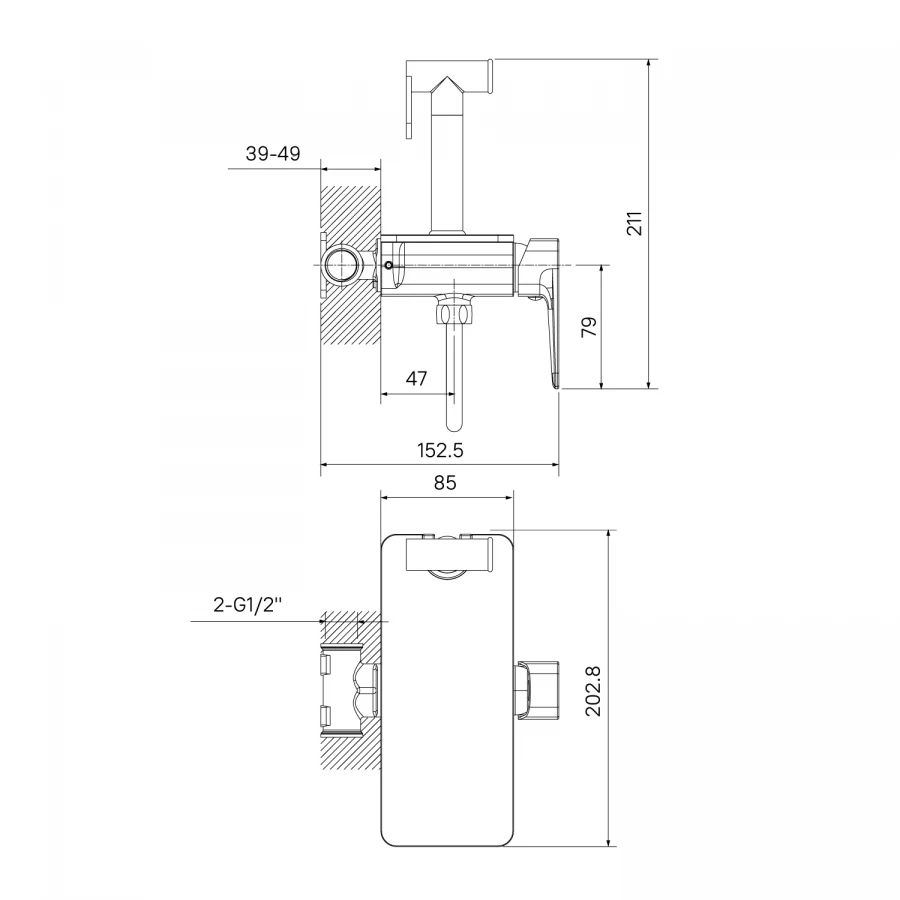 Смеситель Iddis с гигиеническим душем встраиваемый полка черный Axes AXEBLSHi08