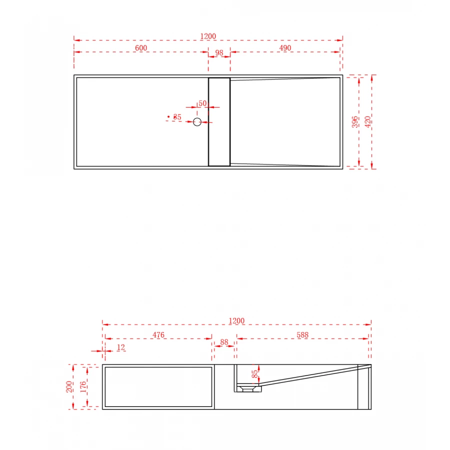 Раковина NT Ceramic Right NT501 120х42 см