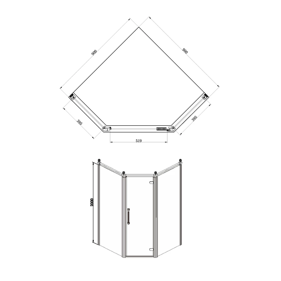 Душевое ограждение Azario Ontario без поддона прозрачное стекло 8 мм цвет профиля золото AZ-NBB3231 900 gold 90х90х200 см
