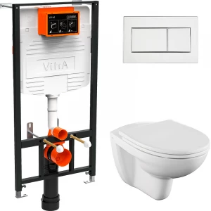 Комплект Vitra Normus унитаз подвесной с дюропластовой крышкой МЛ инсталляция панель смыва глянец хром (730-0180) 9773B003-7206