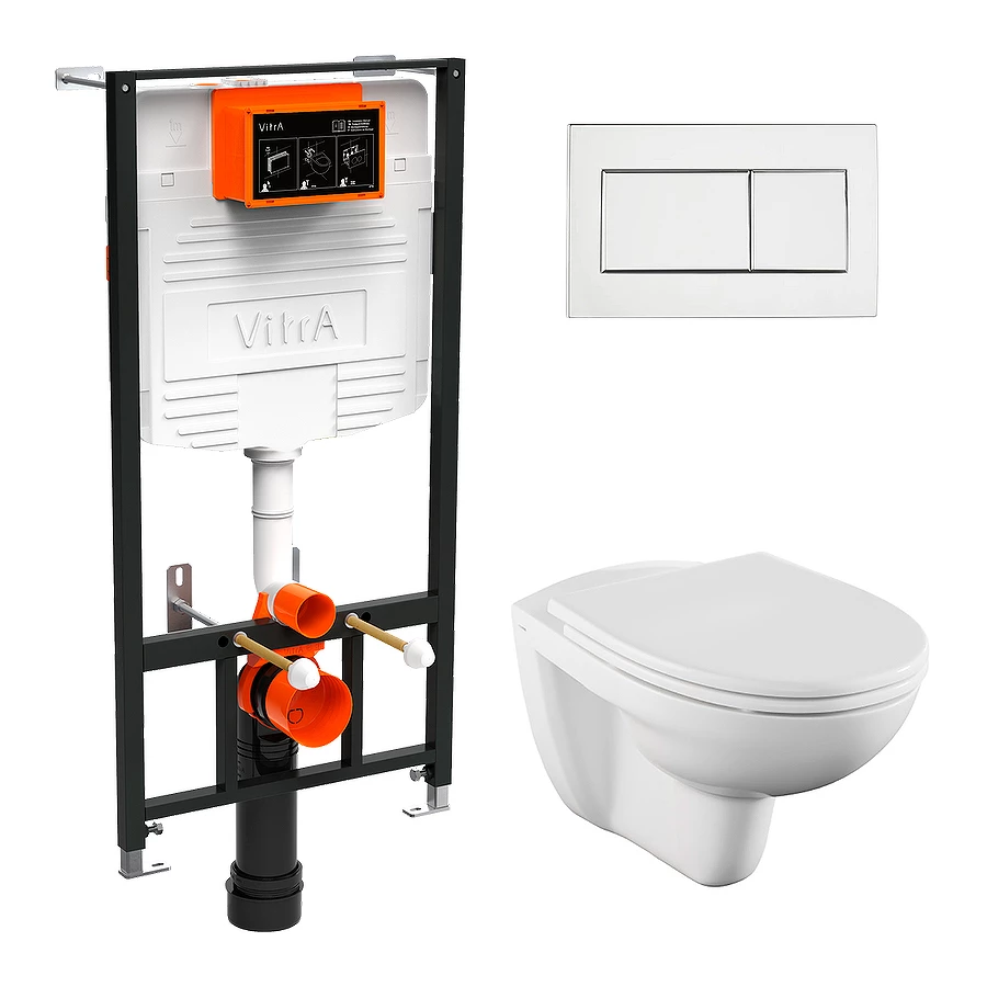 Комплект Vitra Normus унитаз подвесной с дюропластовой крышкой МЛ инсталляция панель смыва глянец хром (730-0180) 9773B003-7206