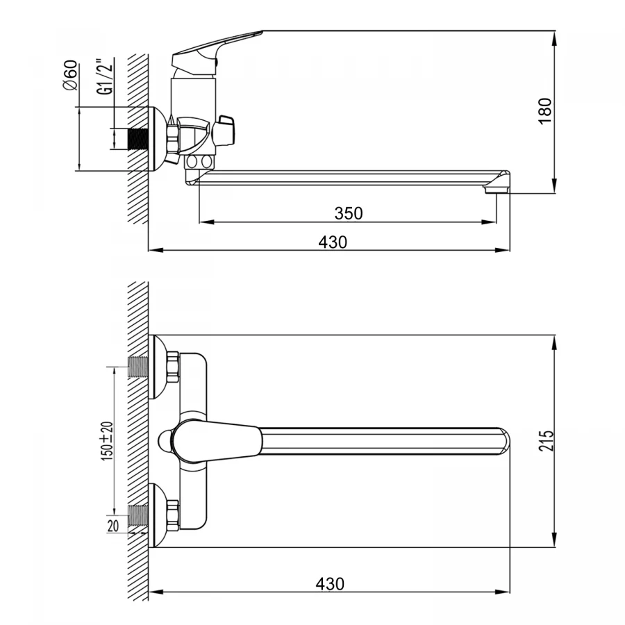 Смеситель для ванны Azario длинный излив керамический картридж хром AZ-HU245912