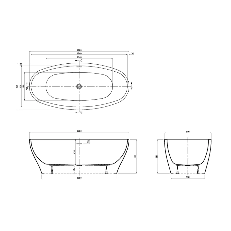Ванна акриловая Azario Cranston свободностоящая в комплекте с сифоном и металлической рамой белая CRA17080 170x80x58 см