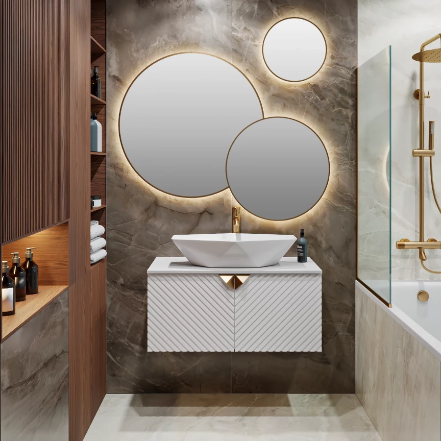 Тумба Runo Андорра 85 белый матовый белый глянец подвесная под накладной умывальник 00-00002019