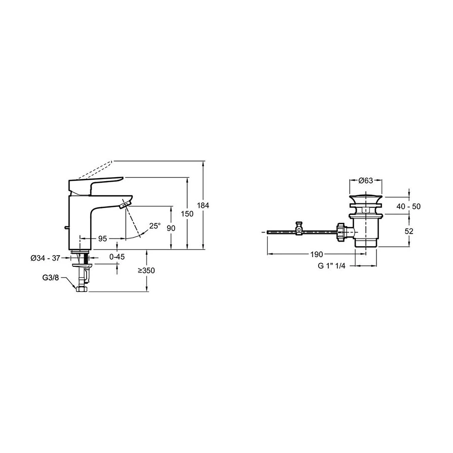 Смеситель для раковины Jacob Delafon Oscar черный матовый E29842-BL