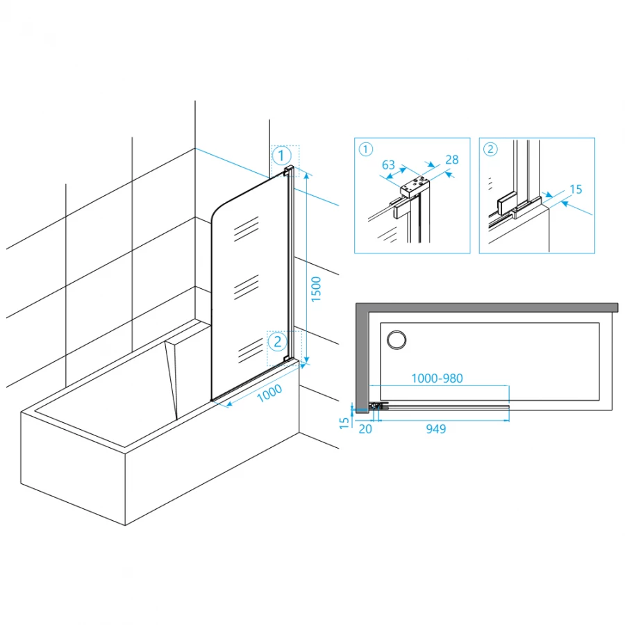 Шторка на ванну RGW SC-01 03110110-11 1000 прозрачное