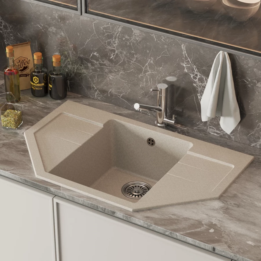 Мойка MixLine ML-GM24 угловая с крылом бежевая 328 552055 79x49x20 см