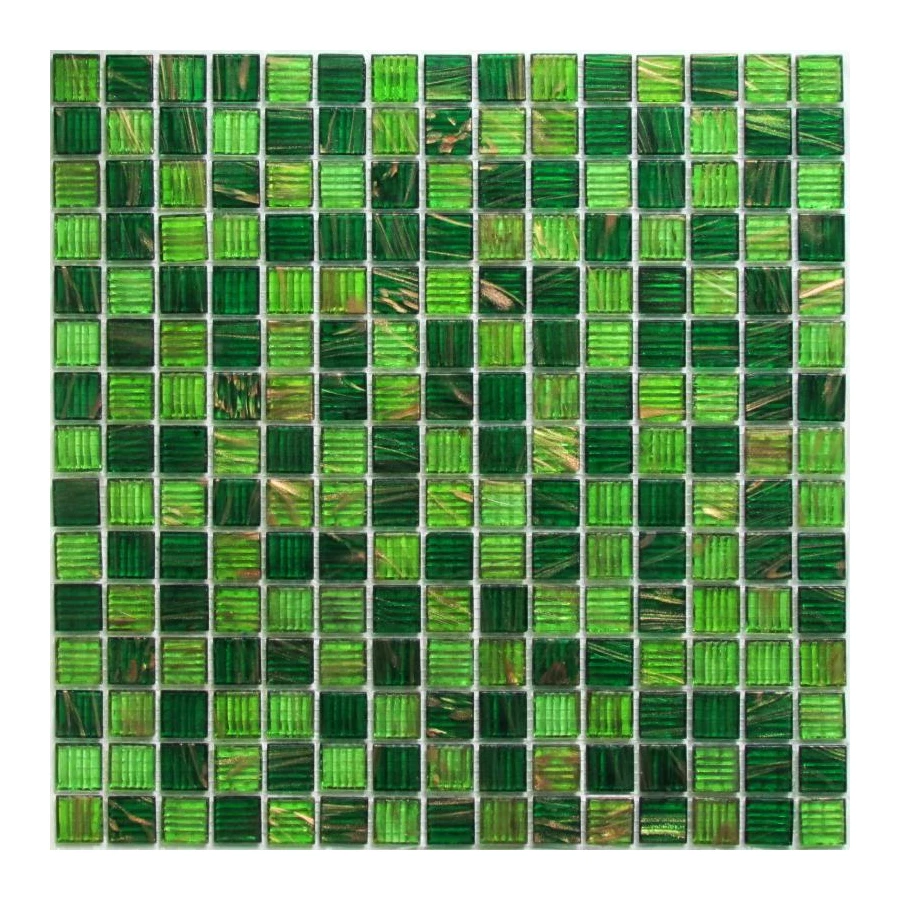 Мозаика Bonaparte Стеклянная мозаика Verde 20х20 с авантюрином глянцевая зеленая 32,7х32,7 см