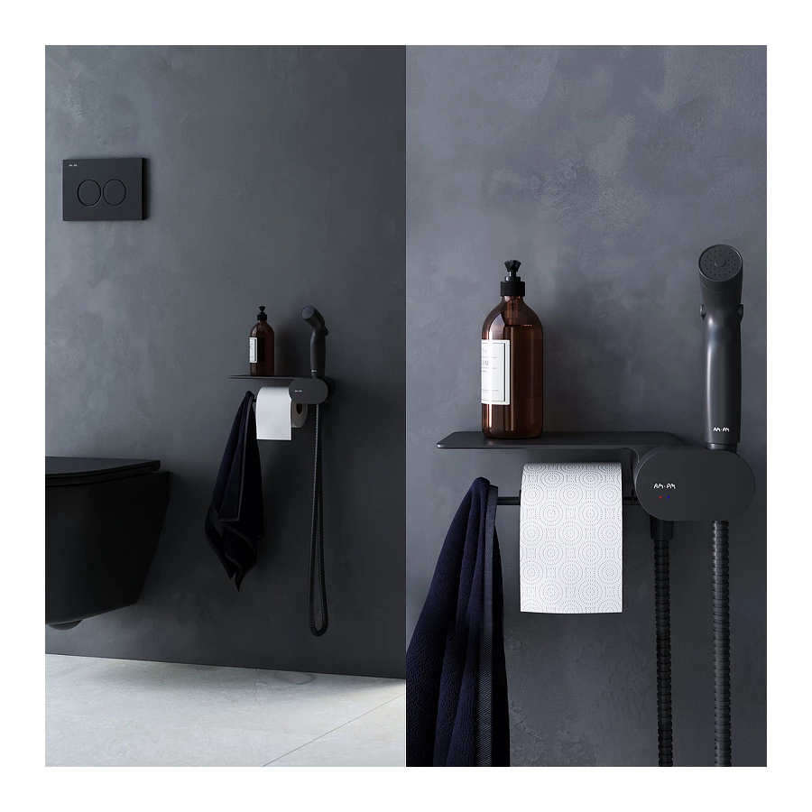 Набор подвесной унитаз с гигиеническим душем Am Pm Spirit V2.0 черный CK70H1103B