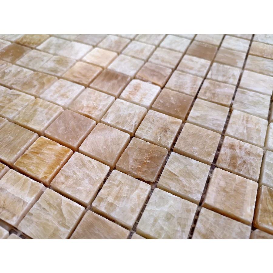 Мозаика Caramelle Pietrine 7 mm Onice legno Pol 23x23 глянцевая бежевая 29,8х29,8 см
