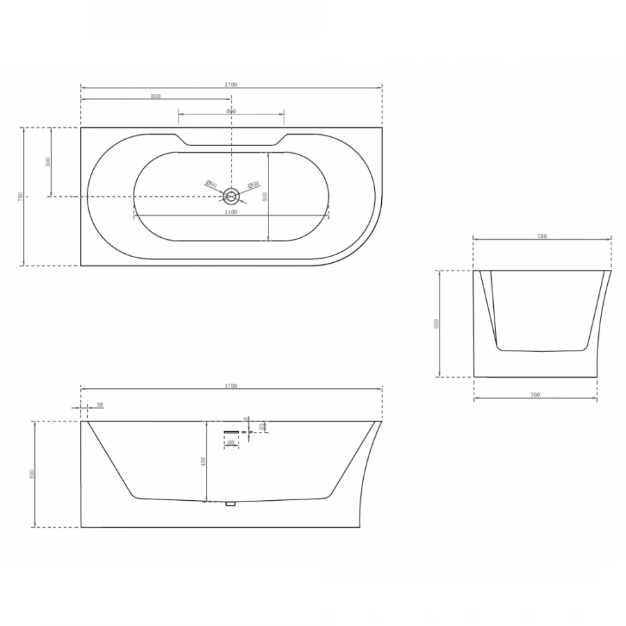 Акриловая ванна Abber AB9335-1.7 L 170х78 см