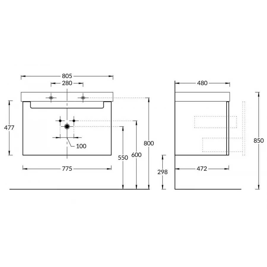 Тумба Kerama Marazzi Buongiorno plus подвесная с ящиками 80 белая глянцевая-дуб Кантри BGP.80.1+1\WHT
