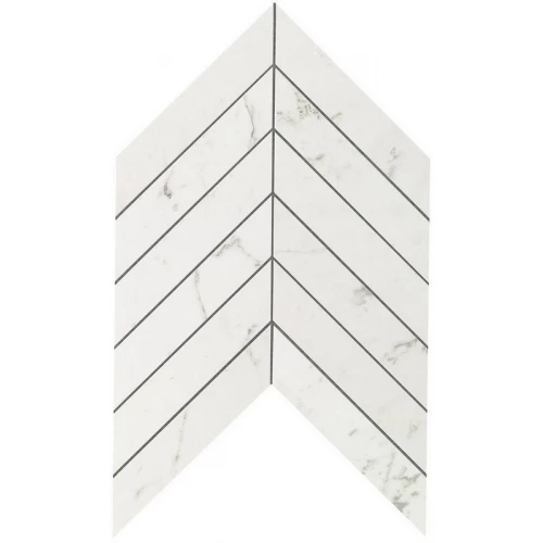 Настенная мозаика Atlas Concorde Италия Марвел Стоун Каррара Пьюр / Marvel Stone Chevron Carrara Pure Wall Lucida шеврон глянцевая белая под мрамор 9SCA 30,5×25 см 10 мм
