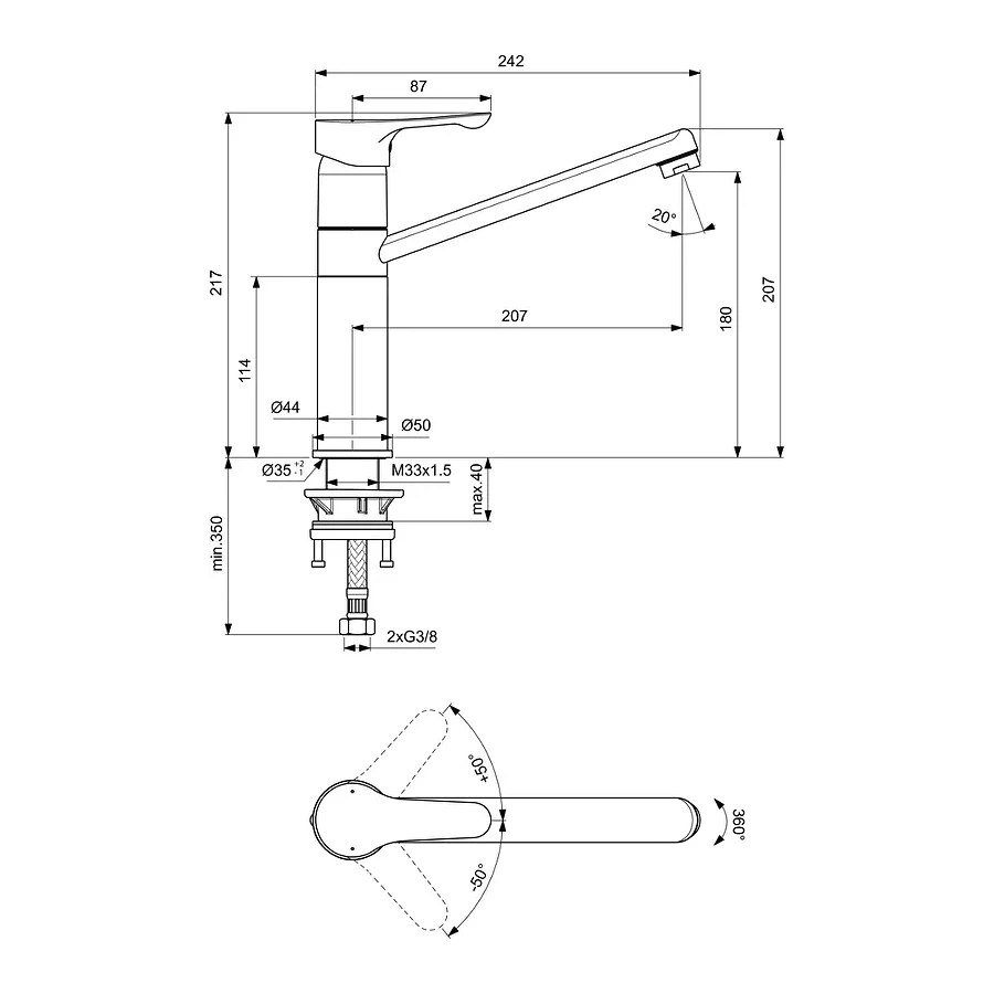 Смеситель для кухни Ideal Standard Alpha поворотный излив хром BC813AA