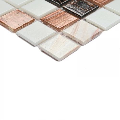 Мозаика Bonaparte Стеклянная мозаика Active 20х20 глянцевая бело-коричневая 32,7х32,7 см