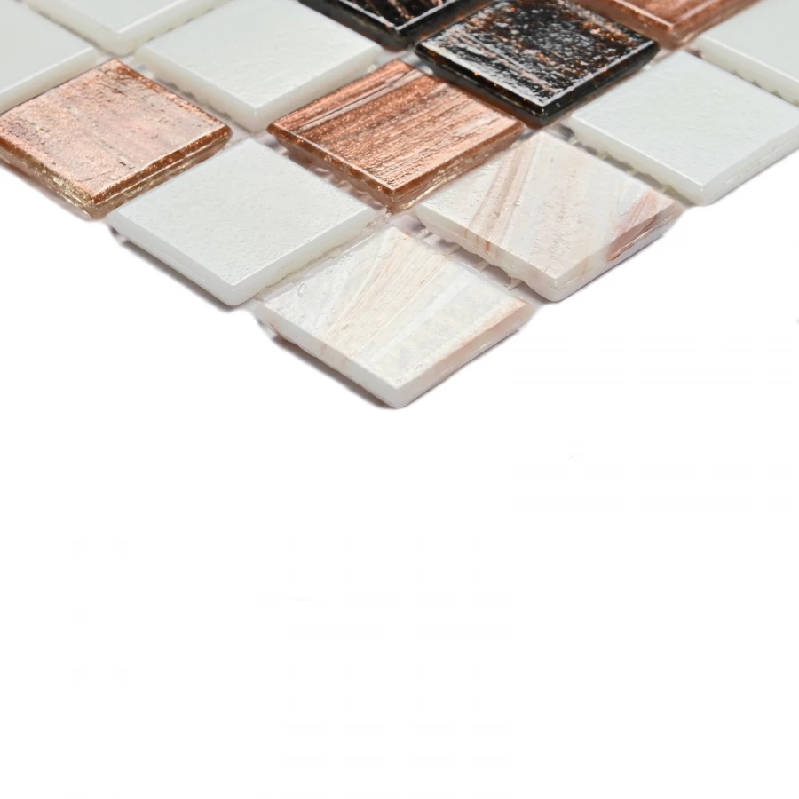 Мозаика Bonaparte Стеклянная мозаика Active 20х20 глянцевая бело-коричневая 32,7х32,7 см