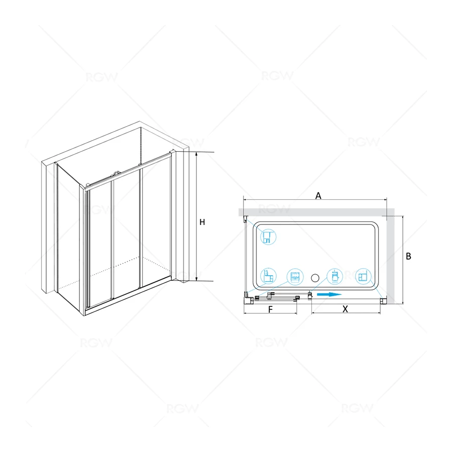 Душевой уголок RGW CL-30-1 CL-11 + Z-060-1 Прозрачное 040930199-011 90х90 см