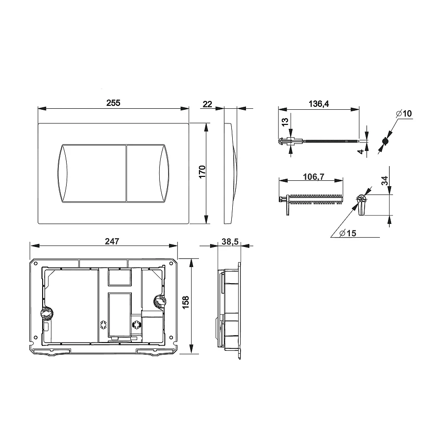 Клавиша для инсталляции Roca Active 62B черный матовый 8901160B6