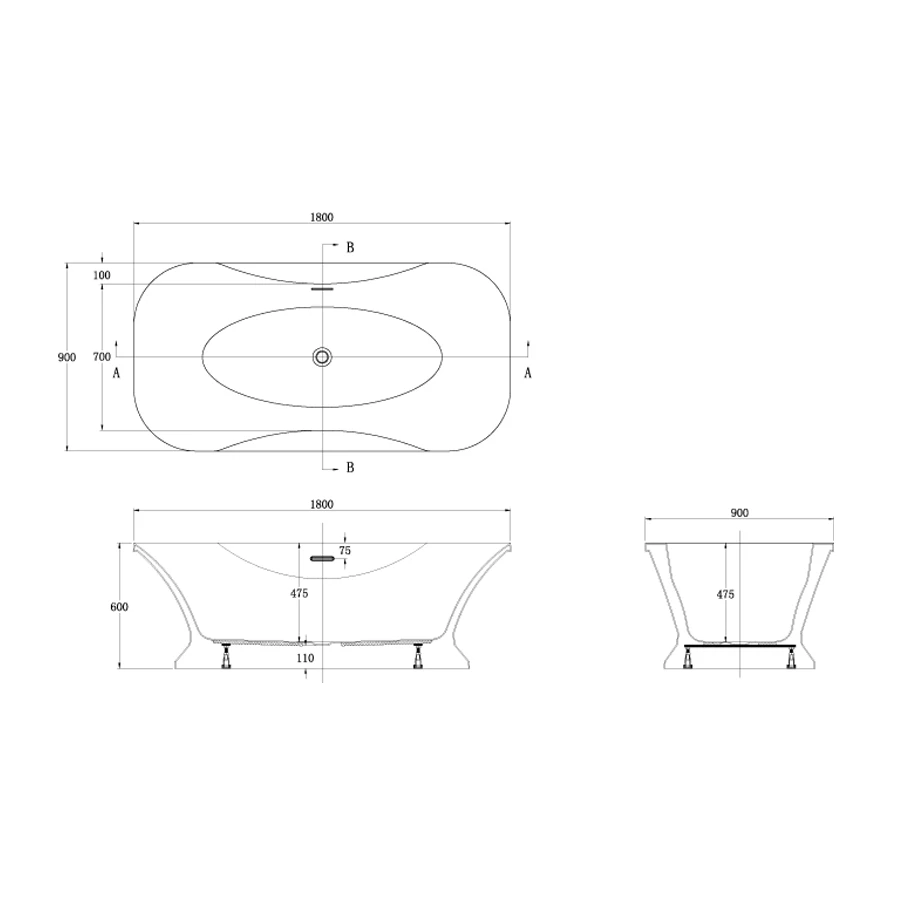 Ванна акриловая Azario Bordeaux свободностоящая в комплекте с сифоном и металлической рамой белая BOR18090 180x90x60 см