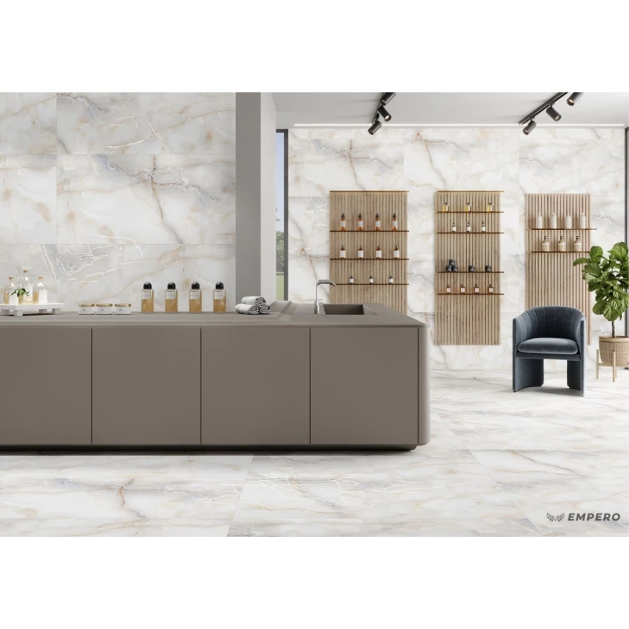 Керамогранит Empero Velure Engraving Royal Onyx гравированный матовый серо-бежевый 01-00011081 120х60 см