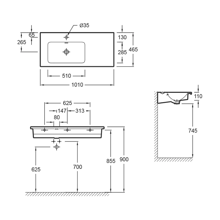 Подвесная раковина-столешница Jacob Delafon Vox правая EXAD112-Z-00 100х46 см