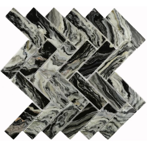 Мозаика Bonaparte Стеклянная мозаика Hadar Black 98х30 глянцевая черная 28,6х26,8 см