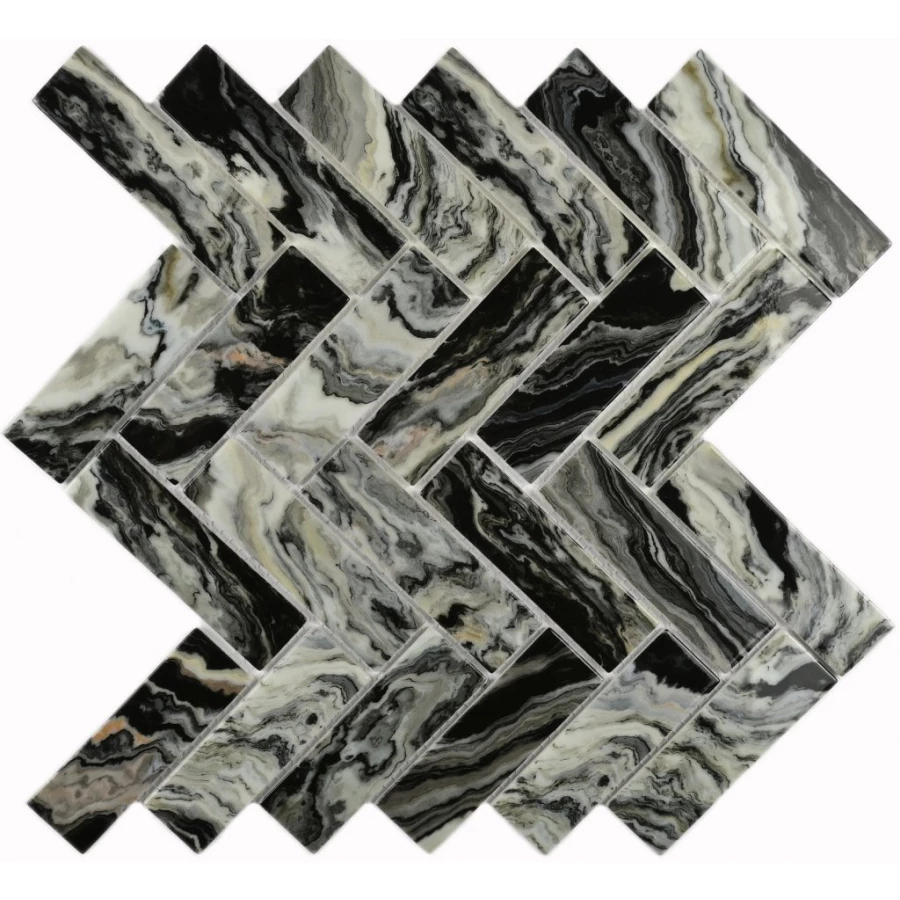 Мозаика Bonaparte Стеклянная мозаика Hadar Black 98х30 глянцевая черная 28,6х26,8 см