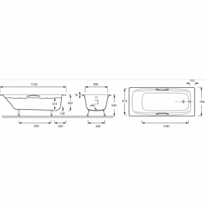 Ванна Jacob Delafon Rub diapason с отверстиями для ручек E2926-00 170х75 см