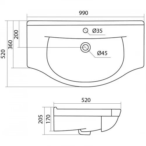 Раковина Santek Эльбрус 1.WH11.0.255 99х52 см