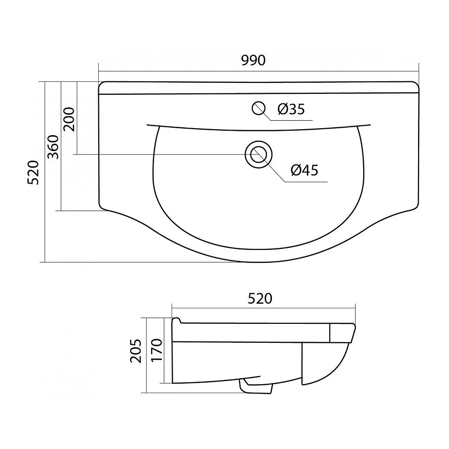 Раковина Santek Эльбрус 1.WH11.0.255 99х52 см