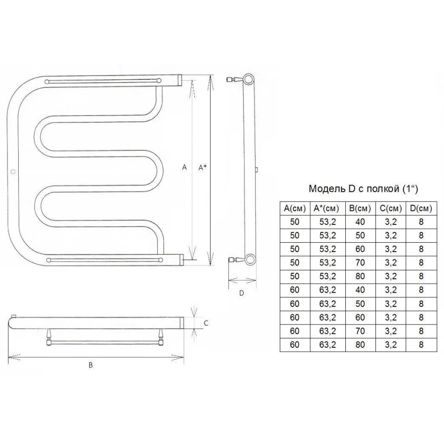 Полотенцесушитель Двин D 60/60 1