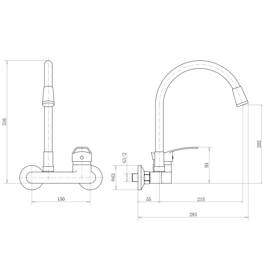 Смеситель PLStart настенный для умывальника с гибким изливом хром белый PD46001-8