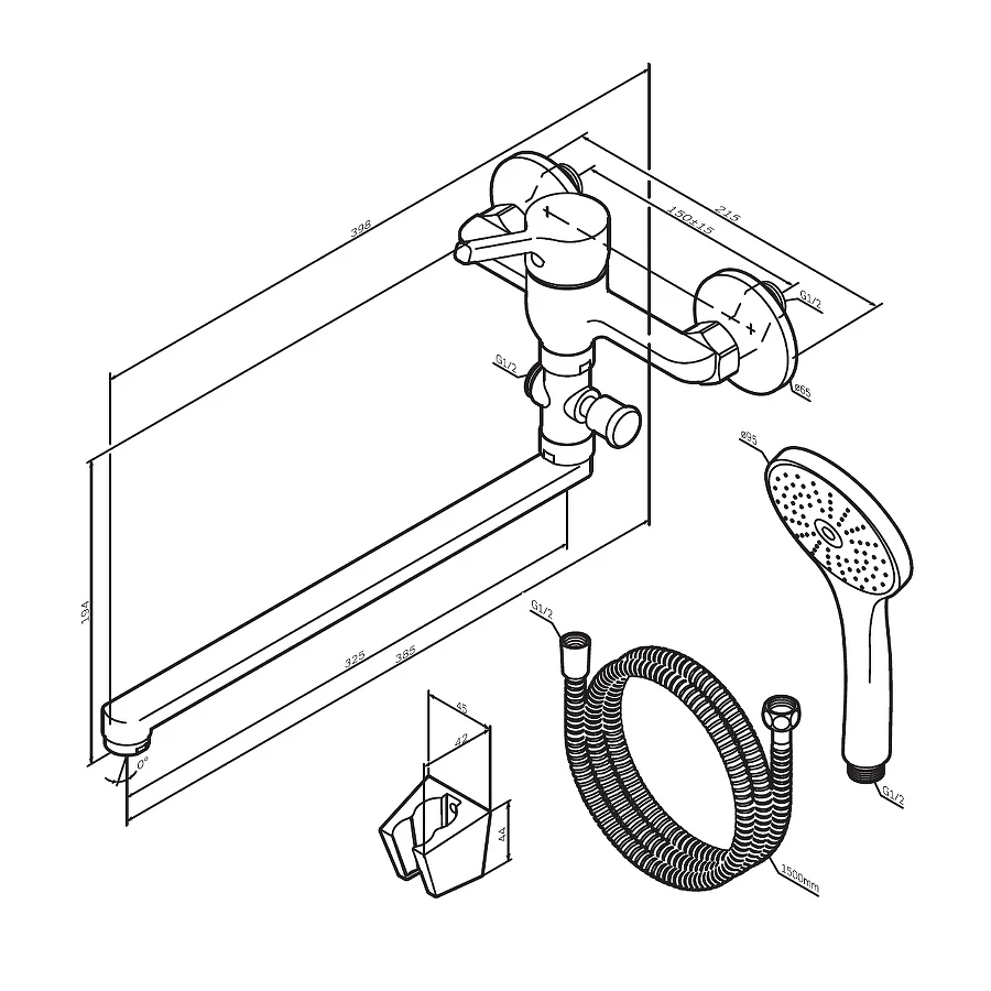 Смеситель для ванны и душа Am Pm X-Joy S с длинным изливом и душевым набором F85B90122