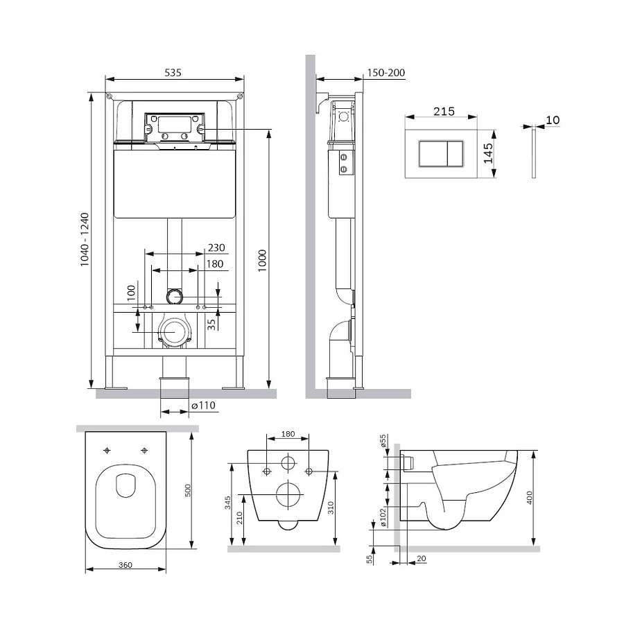 Инсталляция с подвесным унитазом Am Pm Gem FlashClean с сиденьем микролифт и клавишей IS70238.901701
