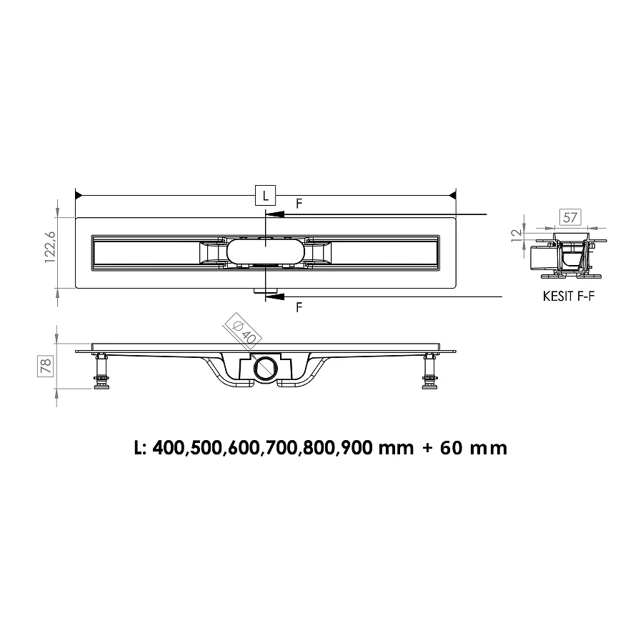 Дренажный канал Timo с решеткой Strip из нержавеющей стали Smart SM-SG70-LS40 DRY 76 см