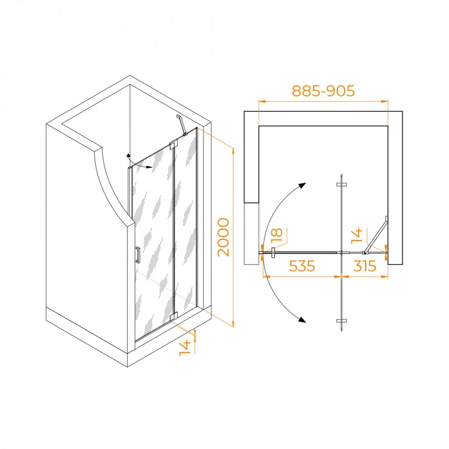 Душевая дверь RGW HO-014Gr Матовое Сатинат 350601409-210 900 мм