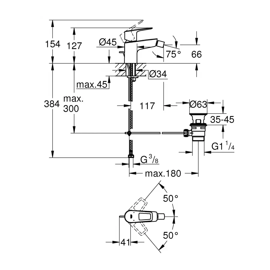 Смеситель для биде Grohe BauLoop хром 23338001