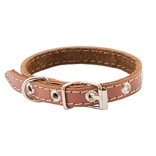 Ошейник для собак Homepet кожаный простой двойной простроченный двухслойный коричневый 20 мм 32-42 см