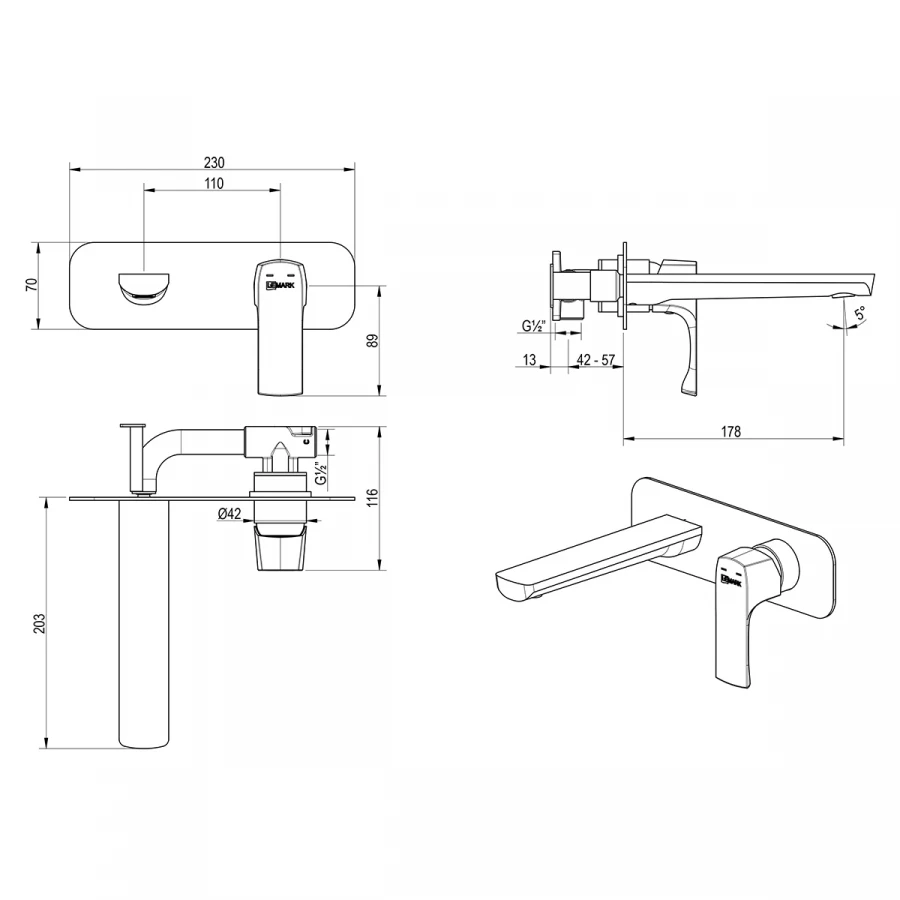 Смеситель Lemark Ursus для раковины встраиваемый LM7226BG