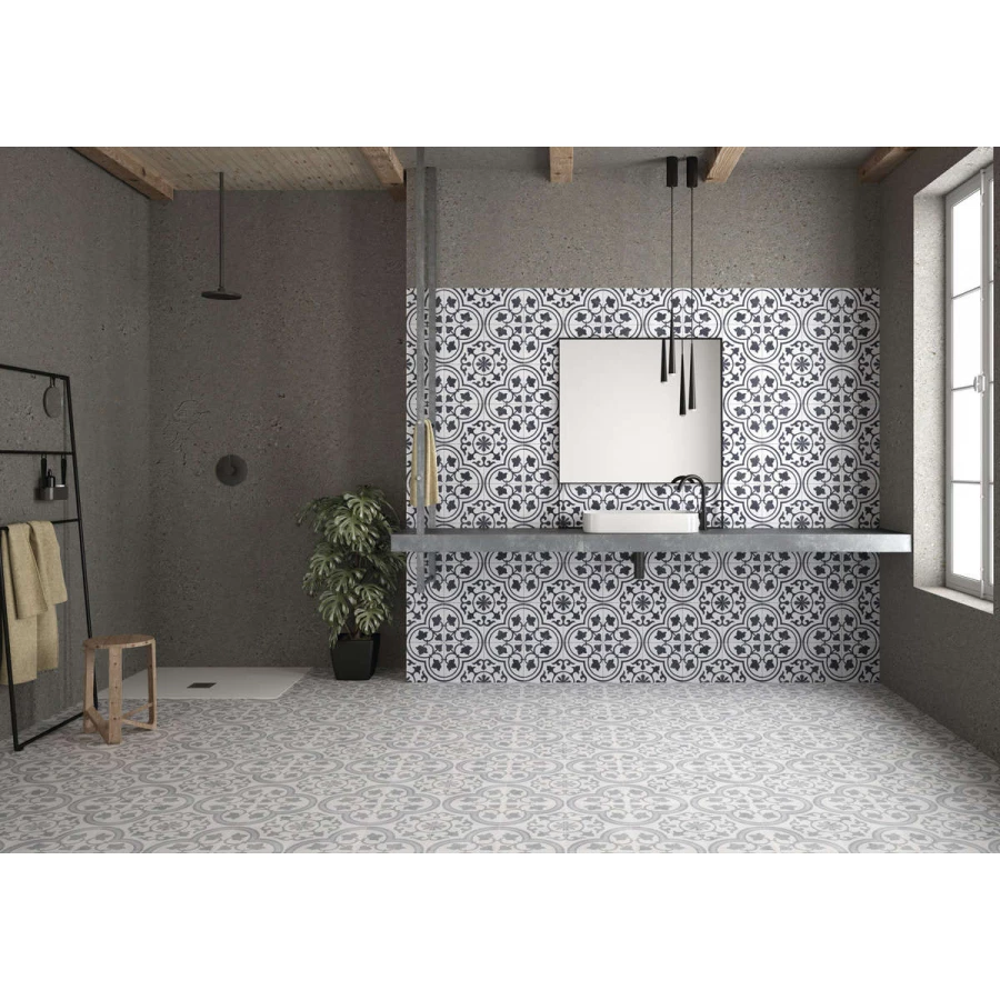 Керамогранит Harmony Peronda Cuban White Ornate R10 черно-серый 3386037242 22,3x22,3 см