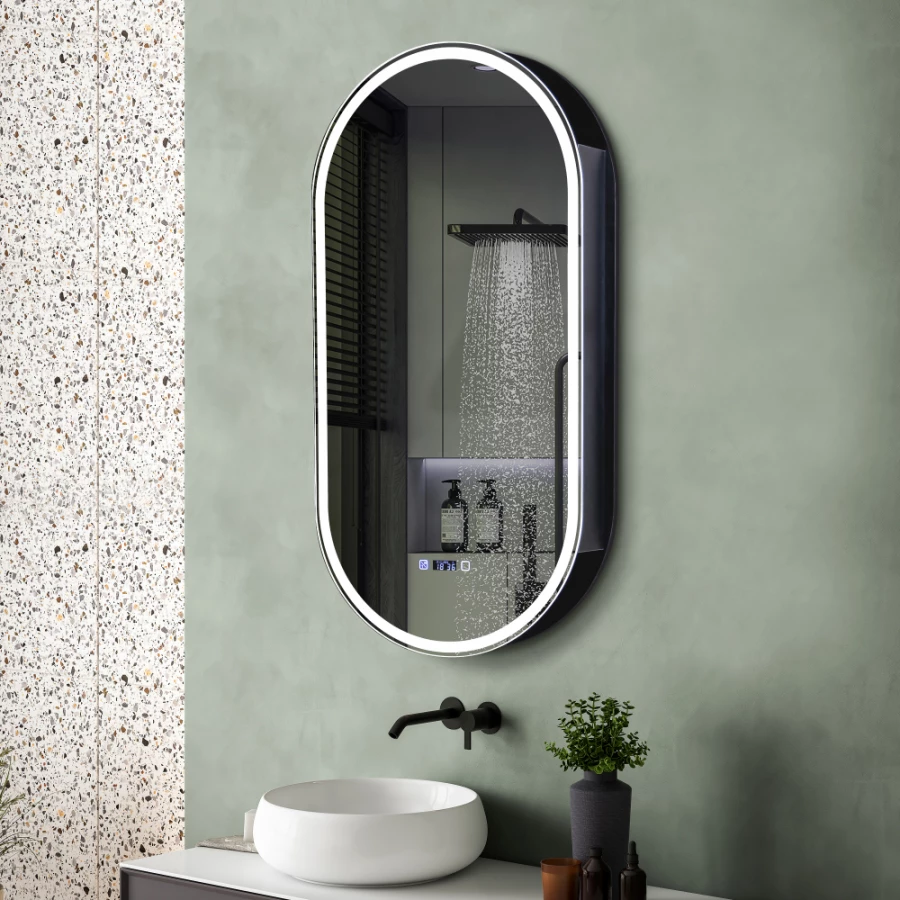 Зеркало Abber Kontur с подсветкой сенсорный выключатель диммер часы подогрев черный AG6339SWHB
