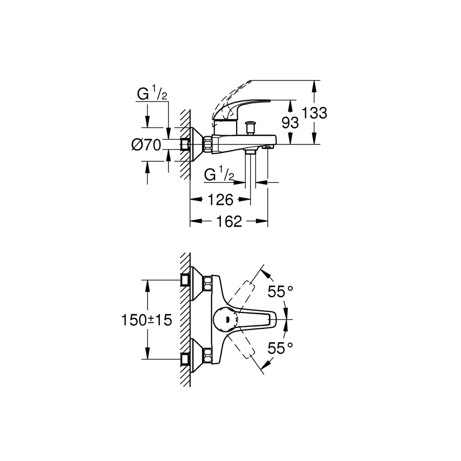 Смеситель для ванны Grohe BauCurve хром 23599000