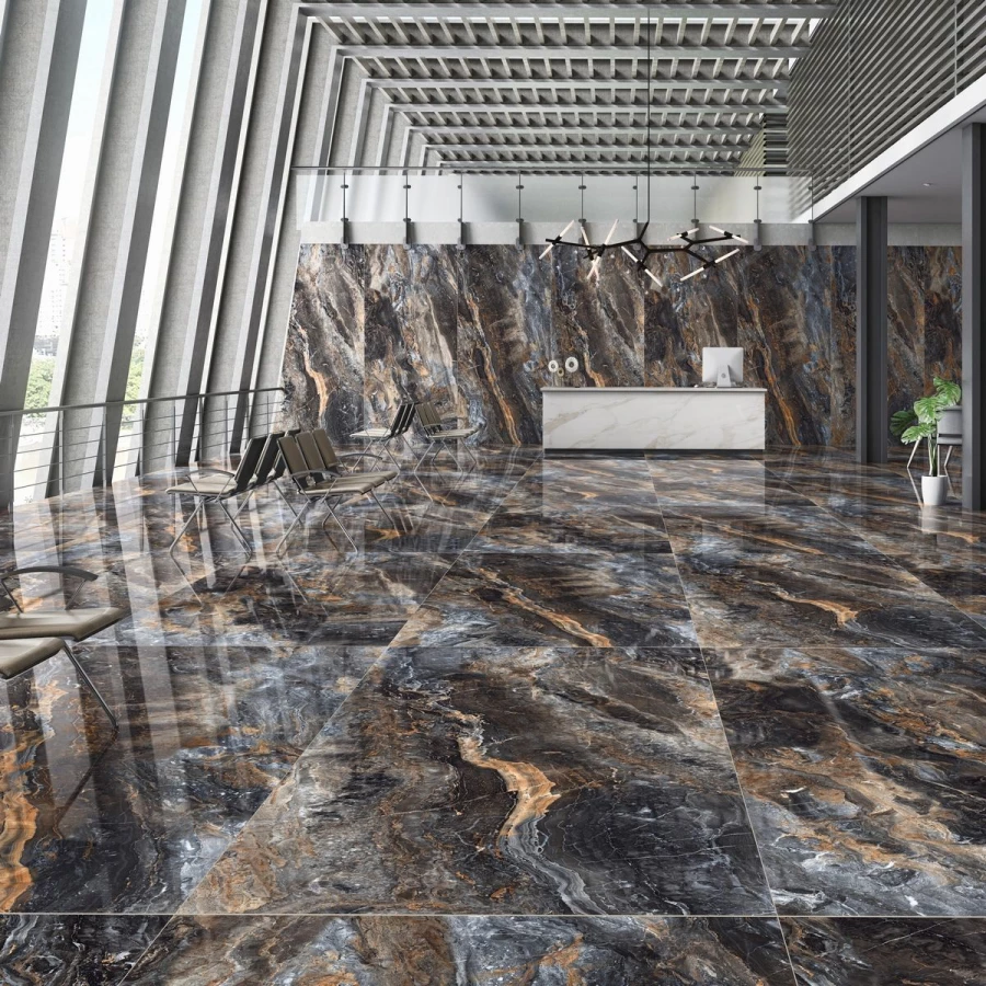 Керамогранит Neodom Titanium Lawa Nero Polished глянцевый черный N20340 280х120 см