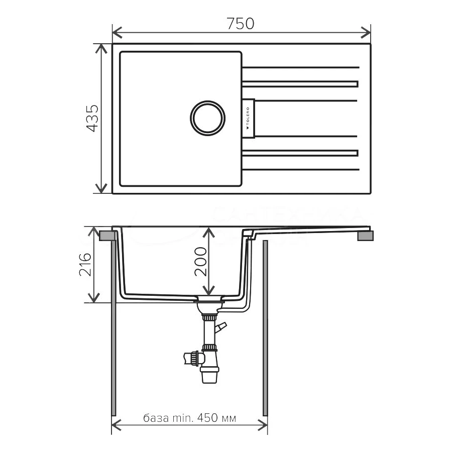 Кухонная мойка Tolero TL-750 TL-750 №102 сафари 75х43,5 см