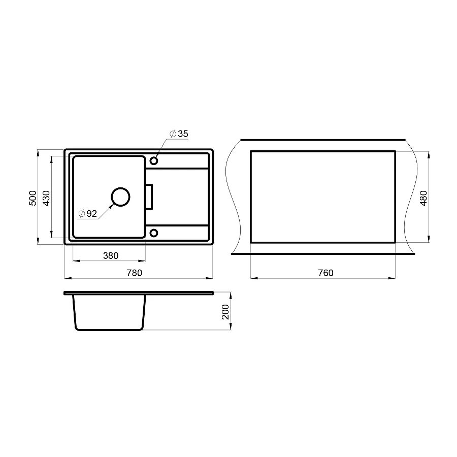 Кухонная мойка Granula 7804, ГРАФИТ 78х50 см