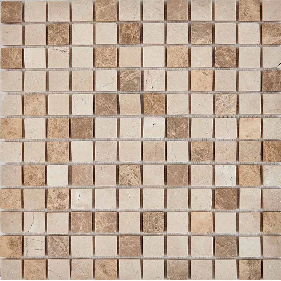 Мозаика Pixel mosaic Мрамор Emperador Light Crema Nova чип 23x23 мм сетка Матовая Pix 276 30,5х30,5 см